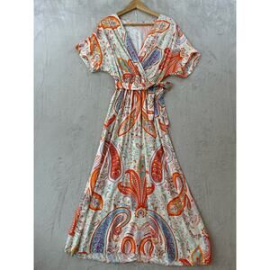 By Coco Made in Italy Women's Small Multicolor Paisley Short Sleeve Maxi Dress